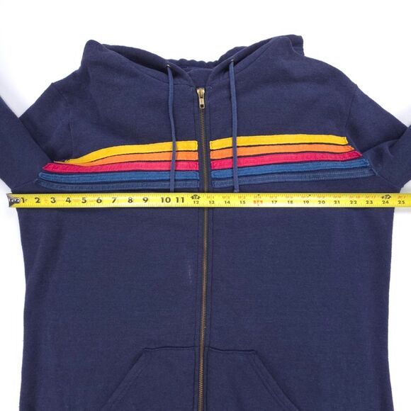 AVIATOR NATION 5 STRIPE HOODIE NAVY Fleece Jacket Athleisure Beachy 90s Y2k XXL - Picture 4 of 8